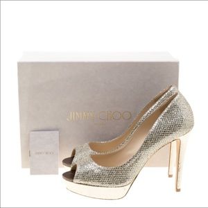 Jimmy Choo 38 silver glitter Dahlia platform pump